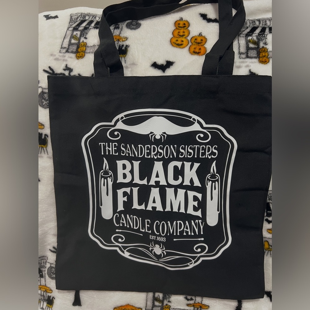 Black Tote Bag with White Print